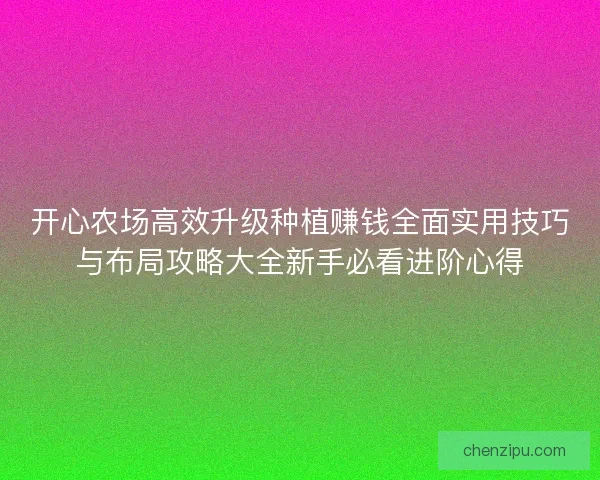 开心农场高效升级种植赚钱全面实用技巧与布局攻略大全新手必看进阶心得